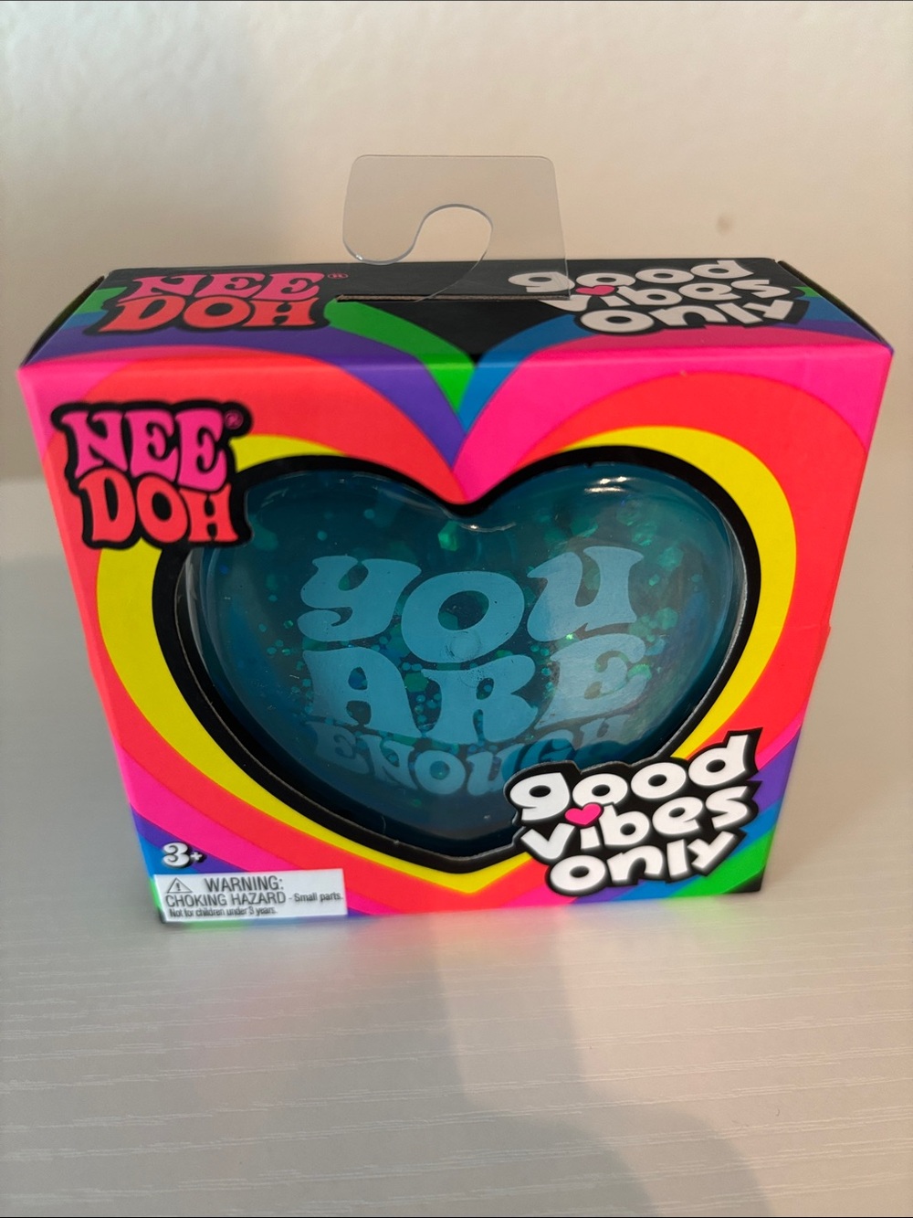 NIB Authentic NeeDoh Good Vibes Only Heart Stress Ball - Teal